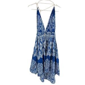 Zimmerman Dress Blue White Mini Halter V-neck Backless A-Line Fit & Flare Size 2